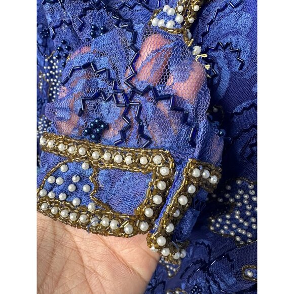Gunit Womens Beaded Sheer Royal Blue Long Jacket XL 100% Rayon Made In India - Picture 6 of 14